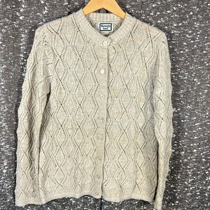 Vintage Cardigan‎ Sweater Kenneth Too Eggshell White Knit Button Up Acrylic